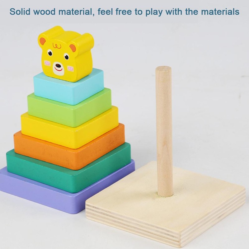 Wooden Tower Stacking Ring Toys for Kids Building Blocks Tower