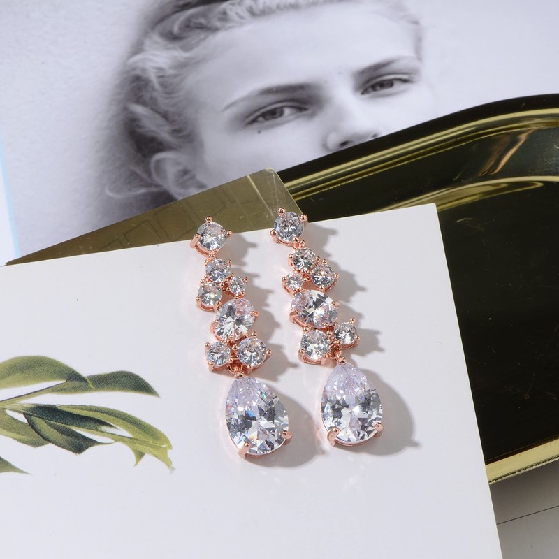 Cinmilada Women's Cubic Zirconia Bridal Earrings - 14k Rose Gold