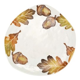 Vietri Autunno Acorns White Oak Leaves Oblong Platter, Earthenware Steak Salad Dessert Serving Plate