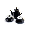 Gracie China Shop Grace Teaware Black Gold Scallop Teapot + 2 Black Gold Tea Cups and Saucers Set (Raven Set), Regular