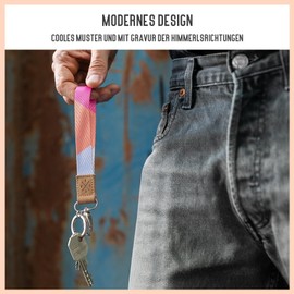 Things of Happiness Short Lanyard with Key Ring and Carabiner | Key Ring Faux Leather | Keychain as a Gift for Men and Women | Lanyard Short for Car, Home, Bicycle Keys, Orange, Pink.