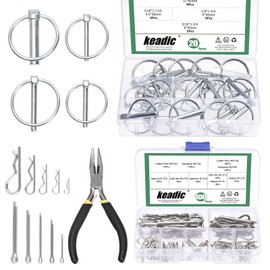 Keadic 121 Pcs Zinc Plated Shaft Locking Pin and 304 Stainless Steel Cotter Pin Assortment Set with Pliers, Round Loop Wire Lock Pin Hitch Pin R Clips for Boat Bike Farm Tractors Trailers Trucks Mower