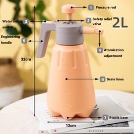 ANPTGHT Handheld Garden Pump Sprayer, 0.5Gallon/68oz Garden & Lawn Pressure Spray Bottle with Adjustable Nozzle for Plant Spraying/Home Cleaning/Car Washing 2L Capacity (Salmon Pink)