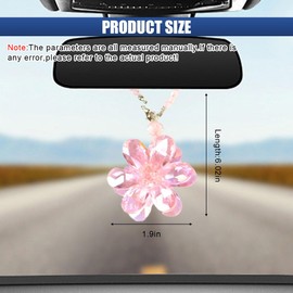 Crystal Flower Car Pendant, Car Rear View Mirror Charm Decor Hanging Ornament, Auto Interior Accessories for Women (Pink Flower)