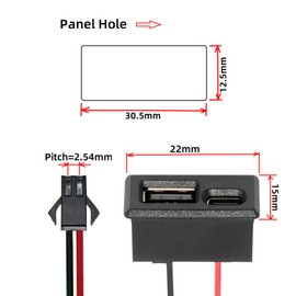 NFHK DIY OEM Type-A & Type-C Female Socket Horizontal to 2Pin Header Cable Pitch=2.54mm Latch Mount Type DC 5V Power