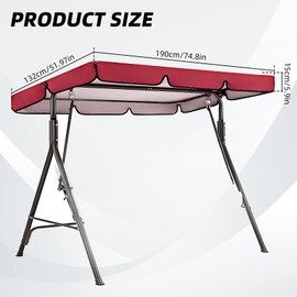 NICENEEDED Swing Canopy Replacement Top, Waterproof Swing Roof Cover for Outdoor Porch, 75 x 52 Inch