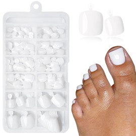LoveOurHome 120pc White Press on Toenails Women Fake Toe Nails with Glue Tabs, White Fake Toenails Press on Toe Nails Glue on Toenails Acrylic Toe Nail Tips Artificial False Toenails for Women Girls