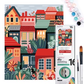 COLORDEMY 2-in-1 Paint by Numbers Kit - Rolled Canvases (20x25cm & 20x20cm), 16 Colours, Brushes & Paints Included - Fun for Adults & Kids, Perfect for Parties or Group Painting (City Design)