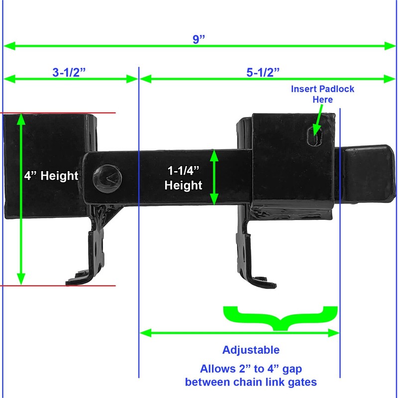 Black Chain Link Residential Strong Arm Double Gate Latch -