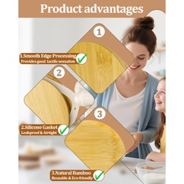 Replacement Wooden Lids for Pyrex, Anchor Hocking Glass Containers 7402-PC*4, Bamboo Lids for Pyrex 7Cup Glass Bowls, Bowl Covers with Leakproof 4 Pack