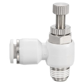 sourcing map SL6-NPT1/8 Air Flow Control Valve Push to Connect Fitting 1/4 Inch OD 1/8 Inch NPT 90 Degree Elbow Air Hose Control Valve Fitting Push Lock, White