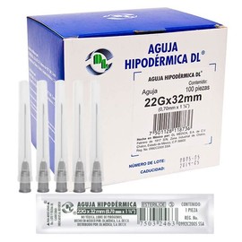 Caja 100 Agujas Hipodérmica Desechable Calibre 22G x 32 mm