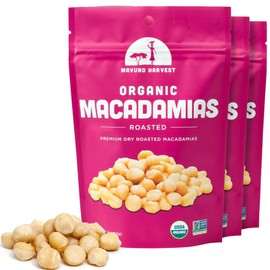 Mavuno Harvest Organic Roasted Macadamia Nuts | Dry Roasted Whole Macadamia Nuts | Vegan, Non GMO Healthy Snacks for Kids and Adults | Office Friendly Work Snack | 4 Ounce, Pack of 3