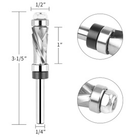 EANOSIC Carbide Compression Flush Trim Router Bit 1/4 Shank with Top & Bottom Bearing, Pattern Template Flush Cut Spiral Router Bit 1/4 Shank 1/2 Inch Cutting Dia for Wood Trimming