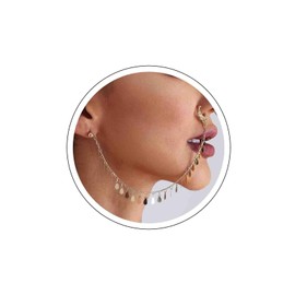 Atentuyi Boho Nose Ring Chain for Ear Gold Dangle Nose Ring Hoop Septum Nose Cuff No Piercing Punk Sequins Tassel Drop Mini Ball Stud Earrings Jewellery for Women and Girls, Zinc alloy