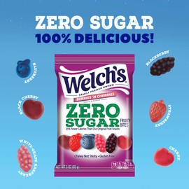 Welch's Zero Sugar Fruity Bites, Berries 'n Cherries Snack Box, Gluten Free & Sugar Free Snacks, 3oz Snack Packs (Pack of 6)