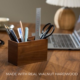 KORUA Walnut Pencil Holder (Double Slots) Wood Pen Holder for Desk, Walnut Pen Cup, Walnut Pencil Cup for Office