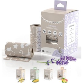 Disposable Diaper Bags (90 BAGS in TOTAL) | CITRUS SCENTED Dirty Diaper Bags Disposable (6 Refill Rolls 9 x 13in) | Leak Proof Diaper Trash Bags on the Go |  Poop Bags | Travel Diaper Bags Refill - Color: LAVENDER SCENTED