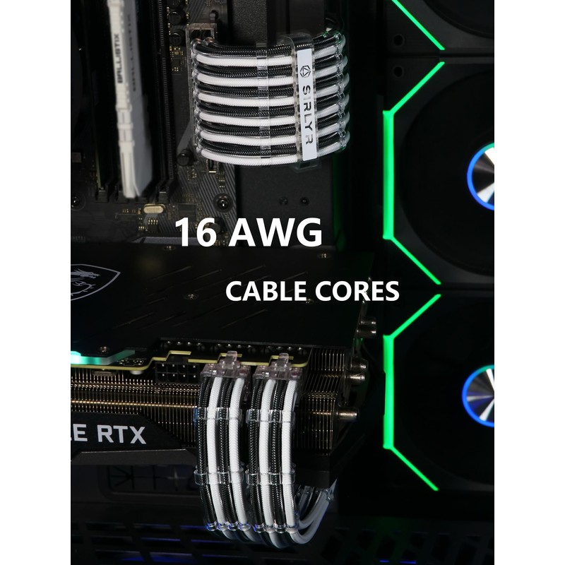 Sirlyr PSU Cable Extension,Customed Pre-Bend PC Power Supply Cable,1x 24
