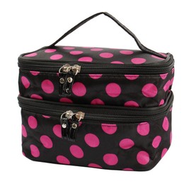Organiser Double Layer Double Zip Receipt Bag Makeup Bag Polka Dot Pattern Toiletry Bag with for Women Rose (Black, One Size)