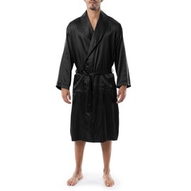 Joseph Abboud Men's Satin Charmeuse Mid-length Robe, Black, One Size