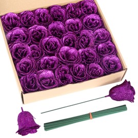ICBOX Artificial Roses,30PCS Purple Glitter Roses Glitter Flowers for Crafts Wedding Bouquet Home Decoration(Purple)