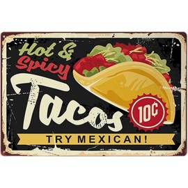 NYANDELMO (T.Tacos) ND-0324-R04-T-Tin-A-38 Tin Sign Pizza Hamburger Donut Ice Retro Wall Decor Interior Miscellaneous Goods American Vintage Plate 7.9 x 11.8 inches (20 x 30 cm)
