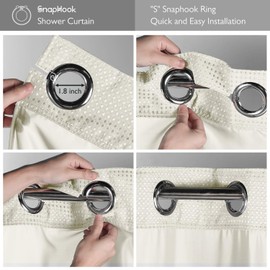 Lagute SnapHook TrueColor Hook Free Shower Curtain | Removable Liner | See Through Top | Machine Washable | Cream
