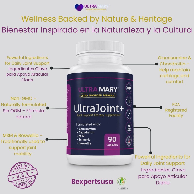Bexpertsusa UltraMary+ Joint Support w/Glucosamine, Chondroitin, MSM, Turmeric & Boswellia