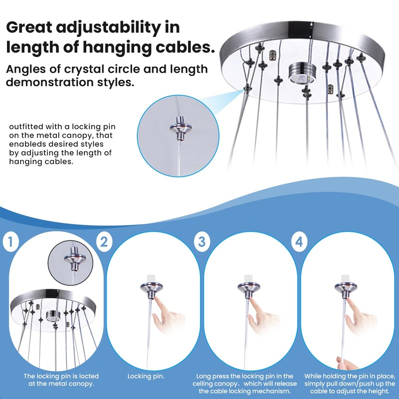 CLAIRDAI Crystal Chandeliers 3 Rings Ceiling Light Fixture LED Chandelier