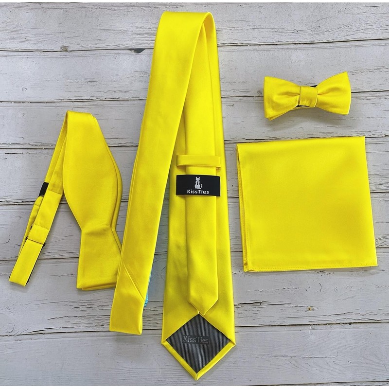 KissTies 4PCS Red Green Gray Yellow Satin Tie Festive Ties