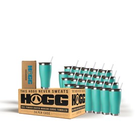 Hogg 30 oz Modern Curve Case (24 Units) - Mint, Powder Coated Tumblers for Laser Engraving, Engravable Tumblers Bulk, Stainless Steel Cups Bulk, Insulated Cups with Lids and Straws