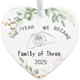 Baby's First Christmas Ornament 2025 for New Parents - The Year We Became Family of Three,Unique Ceramic Keepsake for New Mom & Dad,Newborn Boys & Girls,Holiday Christmas Tree Decoration