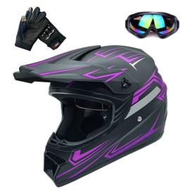 Motocross Helmet Fashion Youth Dirt Bike Helmet Unisex-Adult ATV Off-Road Mountain Bike Motorcycle Red Helmet DOT Approved (Purple-S)