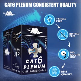 AAA CMP Cat6 Plenum Cable 1000ft | 0.58MM Solid Conductor | DSX-8000 Test Passed | 23AWG Ethernet Plenum Cat 6 Cable | UTP Unshielded Twisted Pair | 550MHz White Cat 6 Plenum Cable