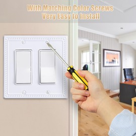 Kisrvopn Metal Outlet Covers Wall Plates, White Beadboard Switch Plate Cover, 2 Gang Decorator 2 Pack