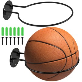 TEUYOE 2 supporti per palline da parete, supporto da parete per basket, supporto da parete, in metallo, con viti, per basket, pallavolo, calcio, rugby (nero)