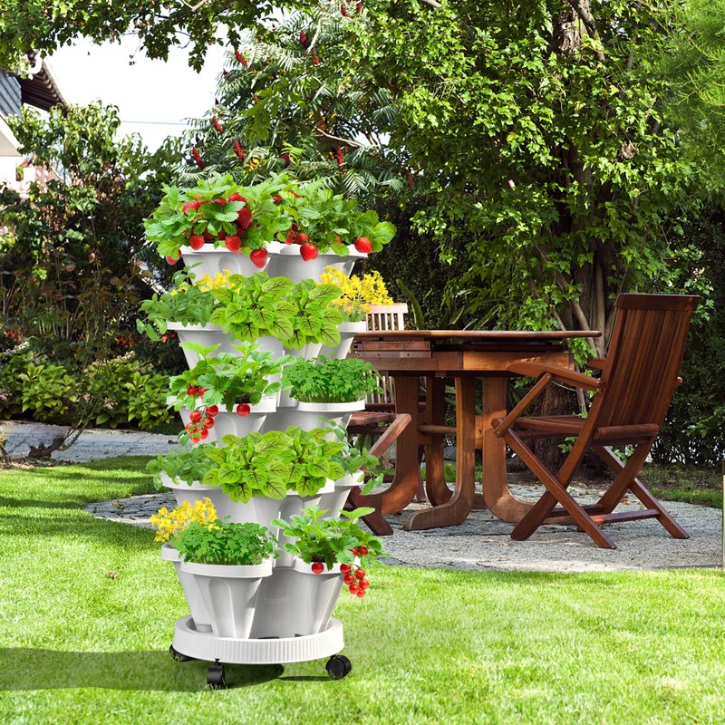 Tectsia Strawberry Vertical Planter Tower Garden, 7 Tiered Stackable Planter