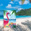 Hello Summer Flamingo Garden Flag Beach Tropical Palm Trees Spring