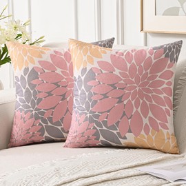 Jayusaror Cushion Cover 50 x 50 cm Pink Yellow Dahlia Summer Sofa Cushion Autumn Decorative Cushion Cover Flowers Outdoor Cushion Cover for Couch Sofa Living Room Cushion Covers, Set of 2