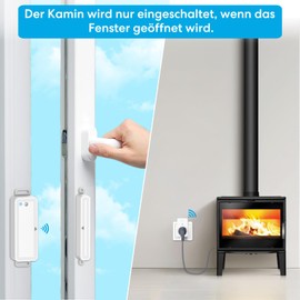 TangVita Window Contact Switch with Window Sensor, Wireless Exhaust Control for Fireplace, Wireless Socket for Safe Heating, Easy Installation