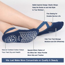 Ruikefeiyang Yoga Socks for Women Non-Slip Grips & Straps, Ideal for Pilates, Pure Barre, Ballet, Dance, Barefoot Workout (3 Pairs-Red/blue/black)