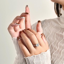 Jelafu Sterling Silver Moissanite Ring for Women 3CT Moissanite Engagement Ring 14K Whtie Gold Plated Women's Solitaire Engagement Ring Half Eternity Band Lab Diamond Promise Ring Size 14