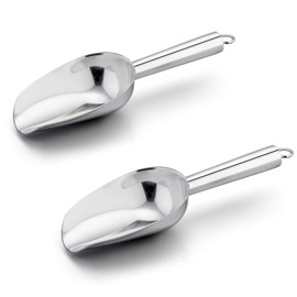 8 Ounce Ice Scoop Set of 2, E-far Stainless Steel Scoops for Ice Cube/Candy/Flour/Sugar, Metal Utility Scoops for Party, Baking, Kitchen Pantry, Rust Free & Dishwasher Safe