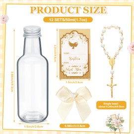 FillTouch 24 Sets Baptism Rosary Holy Bottle Set 1.7oz Christian Water Container Empty Baby Shower Bottles Baby Shower Centerpieces for Easter Baptism Party Church Table Boy Girl Newborn (Gold)