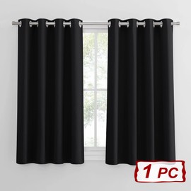 PONY DANCE Curtains, Kitchen Curtain, Black – 1 Piece, H 137 x W 132 cm, Opaque Thermal Curtain, Against Cold and Heat, Curtains with Eyelets, Blackout Curtain for Good Sleep
