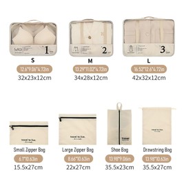 LMX 7 Sets Packing Cubes, Suitcase Organizer, Travel Packing Organisers, Travel packing Cubes Set, Compression Bags, Travel Luggage Organizers (Beige, 7PCS)