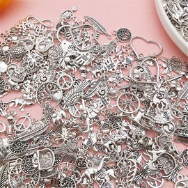 Michear Charms Pendants for Jewellery Making DIY Antique Handmade Accessories Mixed for Crafting,Vintage Necklace Bracelet Earrings Accessory (Mixed silver)