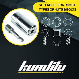 KONDITU – Professional Universal Socket Wrench Set (7-19mm) - with *Bonus* Pouch – DIY Handyman Tool (Best Gift/Present for Men, Husband, Boyfriend, Father/Dad) (7-19mm (1/3-3/4")