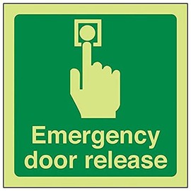 Vsafety 22022AF-G'Emergency Door Release' Sign, Square, 100 mm x 100 mm (Pack of 3)